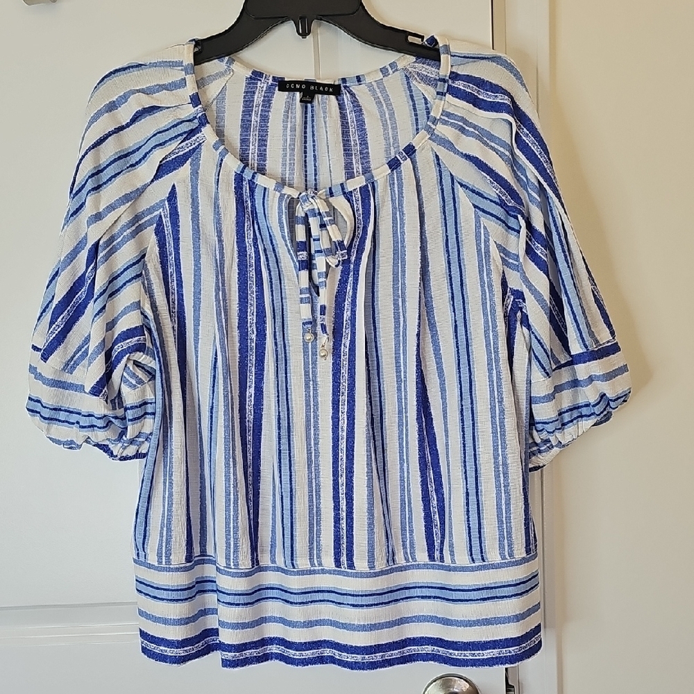 Como Black Blue and‎ White Striped Blouse